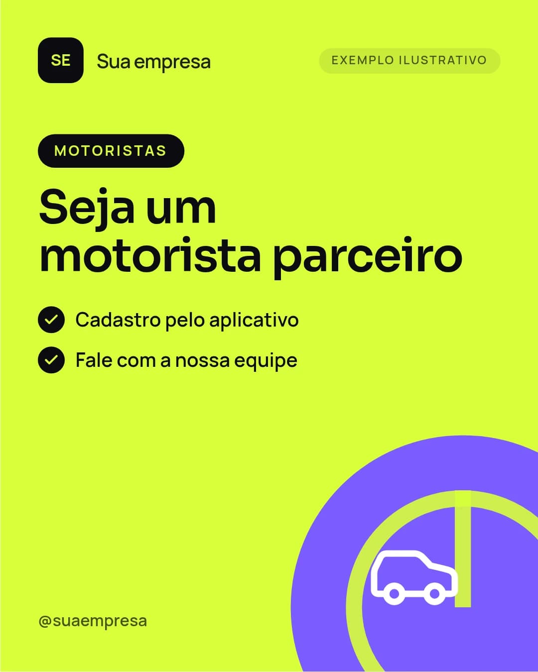 Exemplo de publicação para captação de motoristas parceiros